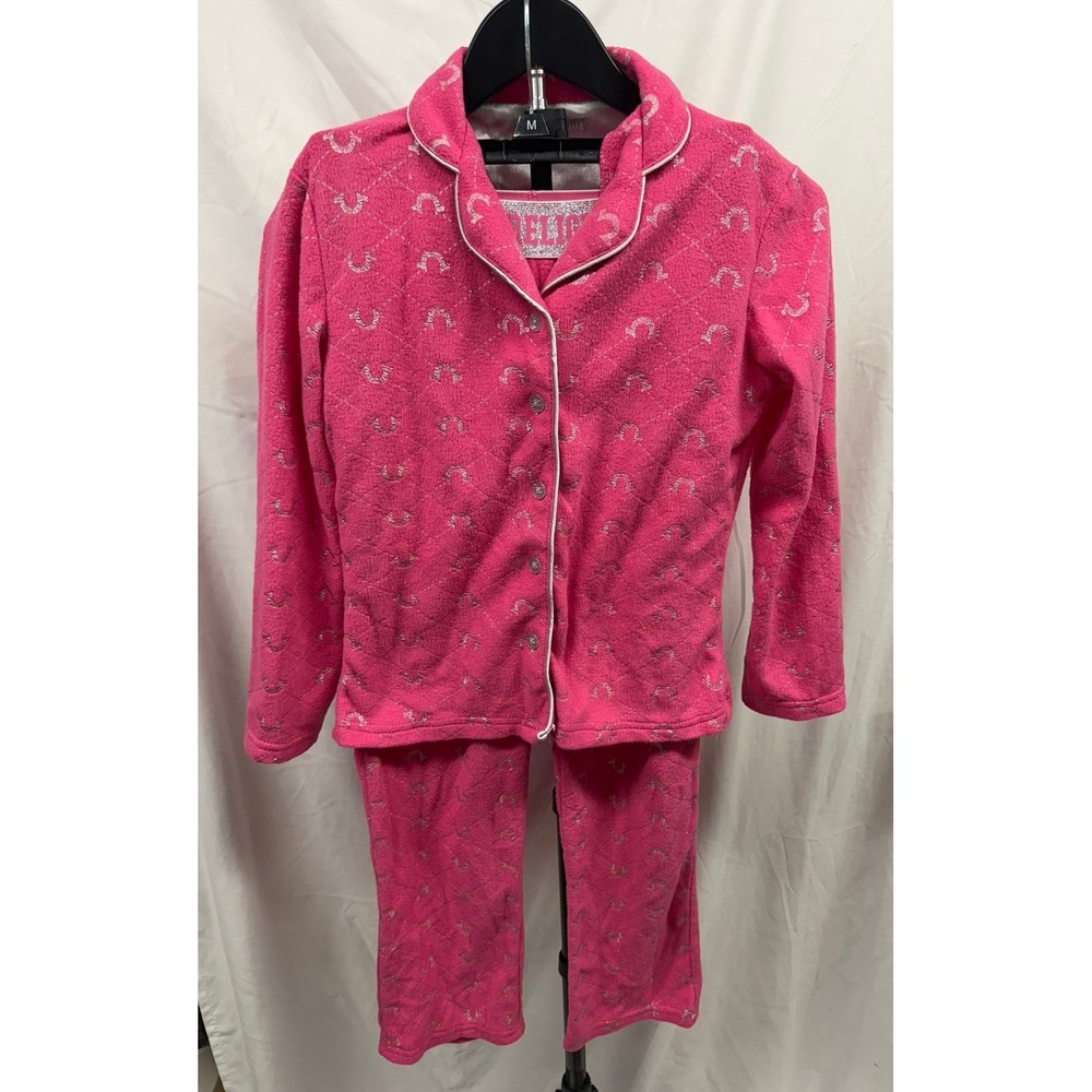 True Religion Girls 10/12 Pink Fleece Button Front Pajam Set‎